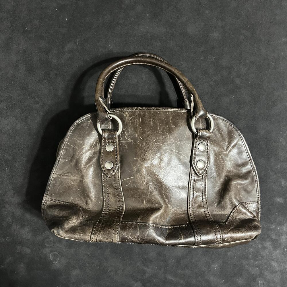 Frye Leather Satchel Bag Womens Medium Brown Top Handle Zip Dome Purse Handbag